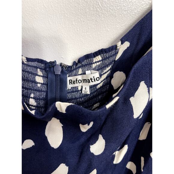 Reformation Sigmund Midi Dress Splatter Pattern Print Milkmaid Feminine Size 6 - Picture 6 of 6